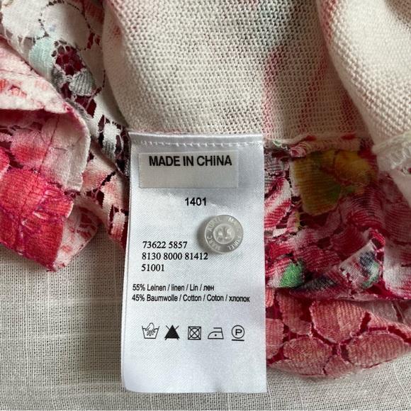 Floral Lace-Back Button Front Cardigan Sweater - White & Red Linen Blend - Picture 11 of 15